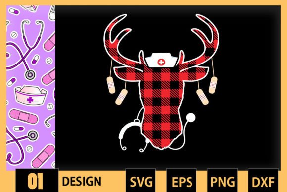Deer Nurse Christmas Buffalo Plaid Graphics & Crafts