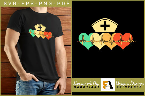 Nurse Retro with Heartbeat Vector Shirt: Graphics & Crafts